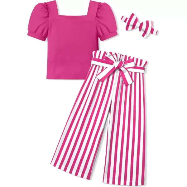 Toddler Girl Clothes Square Neck Puff Sleeve Tops + Wide Leg Pants + Headband 3pcs Spring Summer Girl Outfits