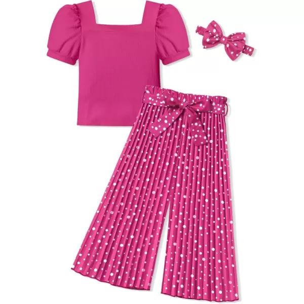 Toddler Little Girl Clothes Outfits Set Square Neck Tops + Pleated Pants + Headband 3pcs Kids Clothing