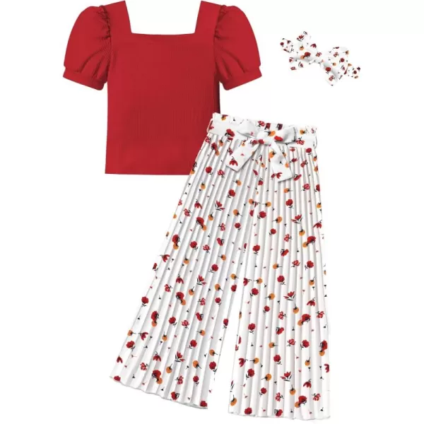 Toddler Little Girl Clothes Outfits Set Square Neck Tops + Pleated Pants + Headband 3pcs Kids Clothing
