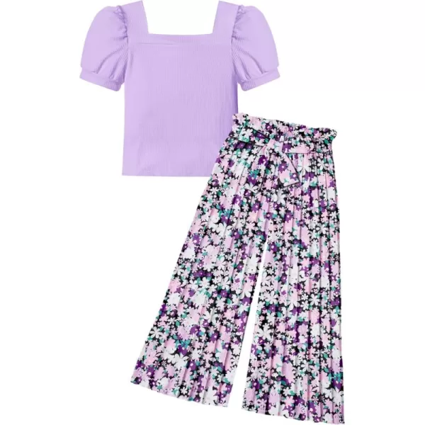 Toddler Little Girl Clothes Outfits Set Square Neck Tops + Pleated Pants + Headband 3pcs Kids Clothing