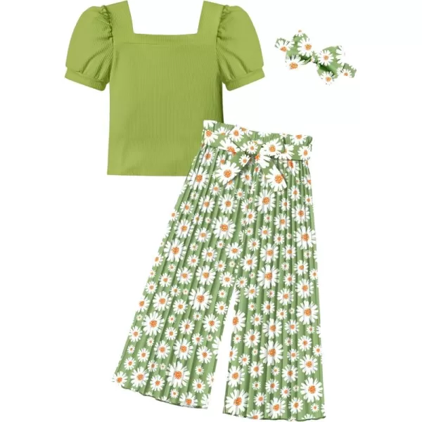Toddler Little Girl Clothes Outfits Set Square Neck Tops + Pleated Pants + Headband 3pcs Kids Clothing