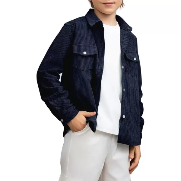 blibean Boy Corduroy Long Sleeve Shirt Jacket with Pockets Size 6-15 Years Old