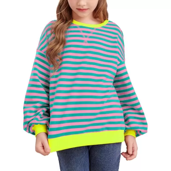 blibean Girls Cotton Long Sleeve Sweathirts Striped Color Block Tops Size 6-15 Years