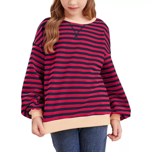 blibean Girls Cotton Long Sleeve Sweathirts Striped Color Block Tops Size 6-15 Years