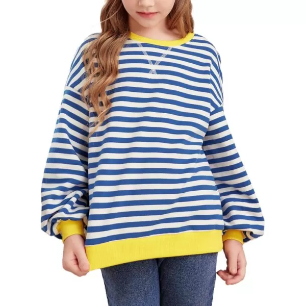 blibean Girls Cotton Long Sleeve Sweathirts Striped Color Block Tops Size 6-15 Years