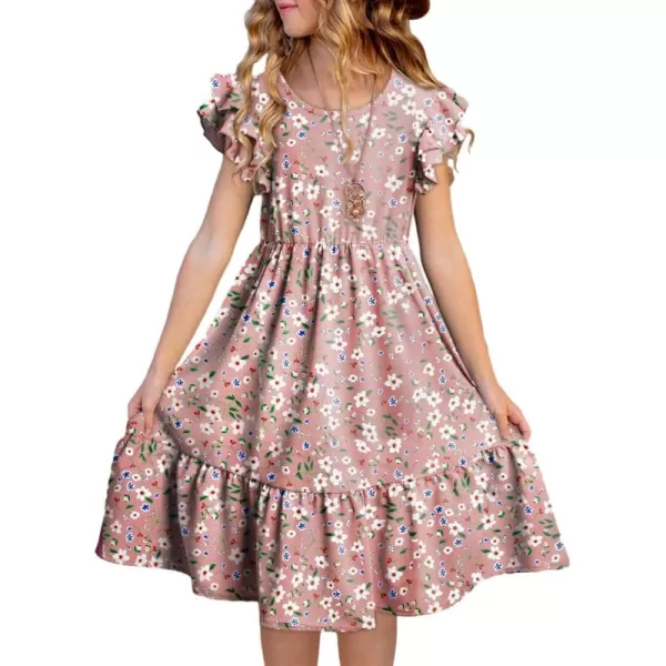 blibean Teen Girls Dresses Kids Double Layer Ruffle Sleeve Dress Size 6-15 Years