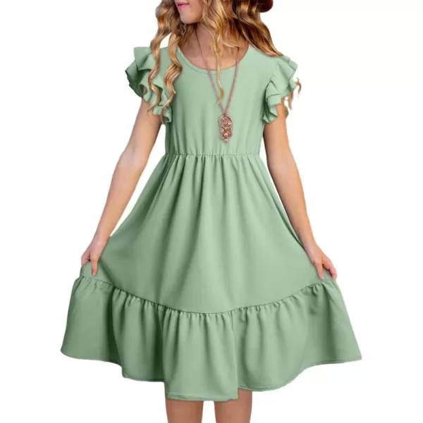 blibean Teen Girls Dresses Kids Double Layer Ruffle Sleeve Dress Size 6-15 Years