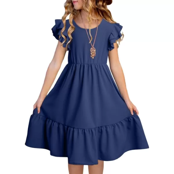 blibean Teen Girls Dresses Kids Double Layer Ruffle Sleeve Dress Size 6-15 Years