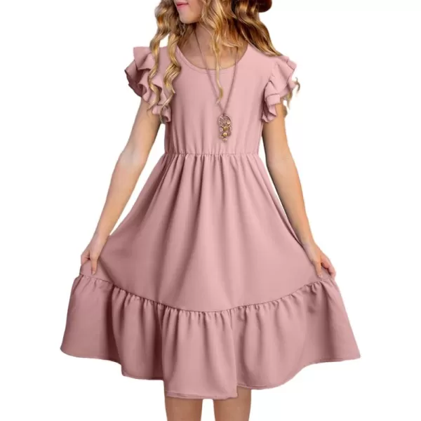 blibean Teen Girls Dresses Kids Double Layer Ruffle Sleeve Dress Size 6-15 Years
