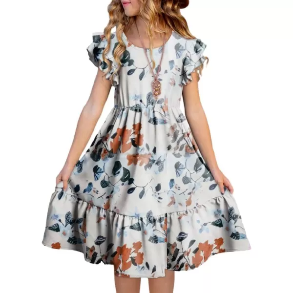 blibean Teen Girls Dresses Kids Double Layer Ruffle Sleeve Dress Size 6-15 Years