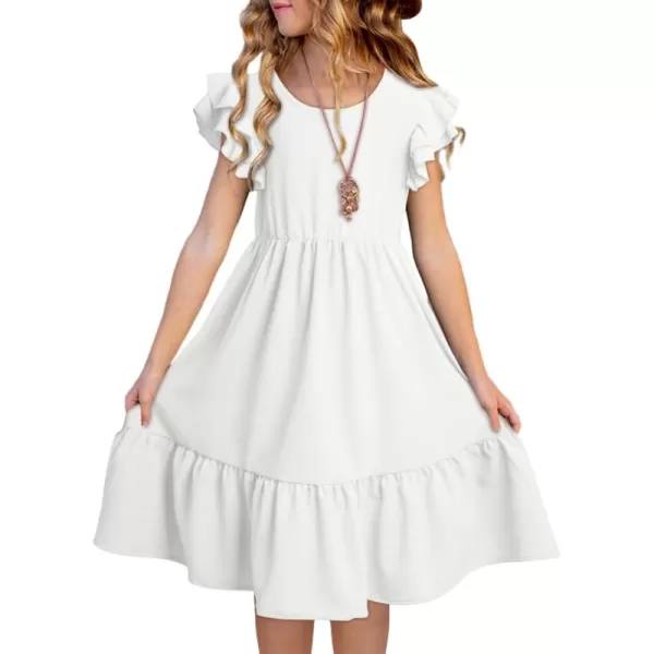 blibean Teen Girls Dresses Kids Double Layer Ruffle Sleeve Dress Size 6-15 Years