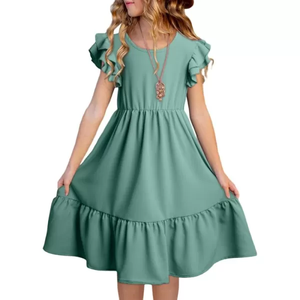 blibean Teen Girls Dresses Kids Double Layer Ruffle Sleeve Dress Size 6-15 Years