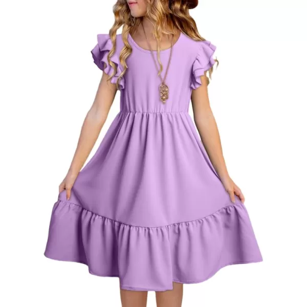 blibean Teen Girls Dresses Kids Double Layer Ruffle Sleeve Dress Size 6-15 Years