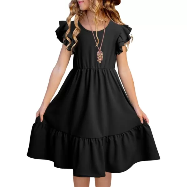 blibean Teen Girls Dresses Kids Double Layer Ruffle Sleeve Dress Size 6-15 Years