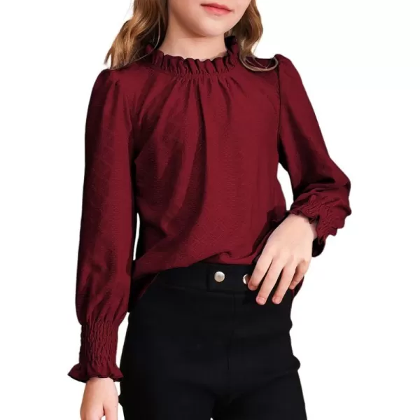 blibean Teen Girls Fall Ruffle Bloues Kids Smocked Long Sleeve Shirts Size 6-15 Years