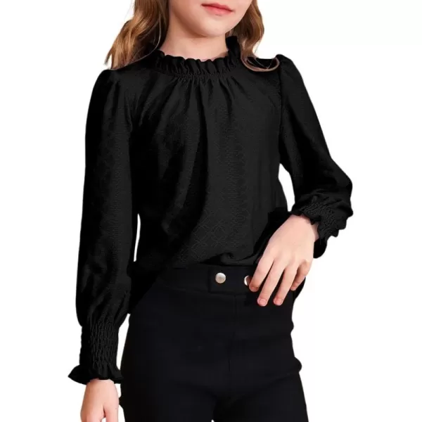 blibean Teen Girls Fall Ruffle Bloues Kids Smocked Long Sleeve Shirts Size 6-15 Years