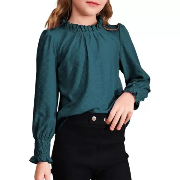 blibean Teen Girls Fall Ruffle Bloues Kids Smocked Long Sleeve Shirts Size 6-15 Years