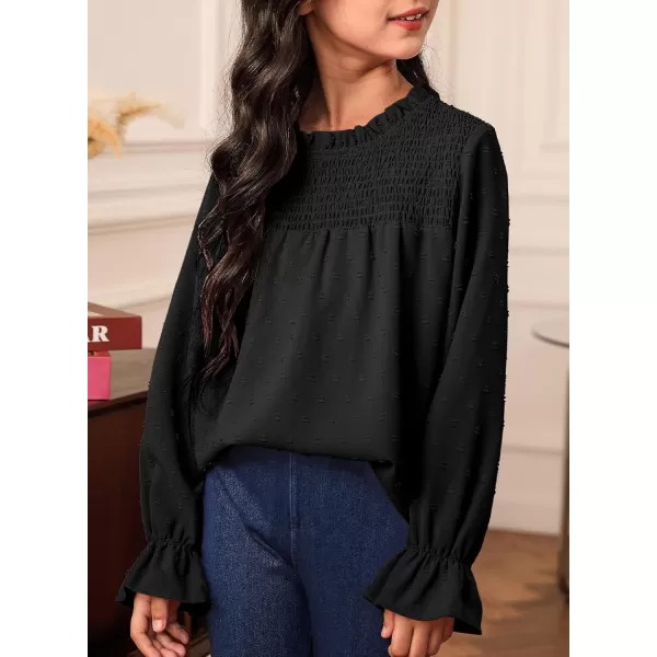 bilbean Girls Elegant Polked Swiss Dot Long Sleeve Shirts Tops 6-15 Years