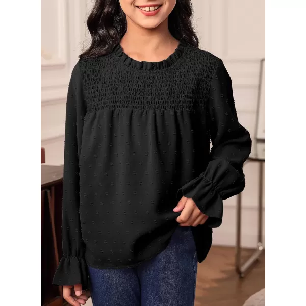 bilbean Girls Elegant Polked Swiss Dot Long Sleeve Shirts Tops 6-15 Years