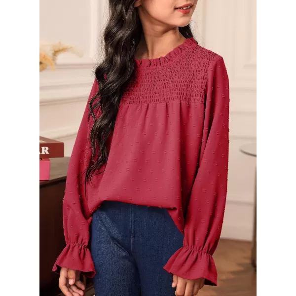 bilbean Girls Elegant Polked Swiss Dot Long Sleeve Shirts Tops 6-15 Years