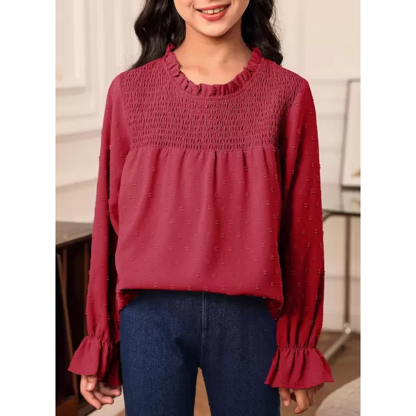bilbean Girls Elegant Polked Swiss Dot Long Sleeve Shirts Tops 6-15 Years