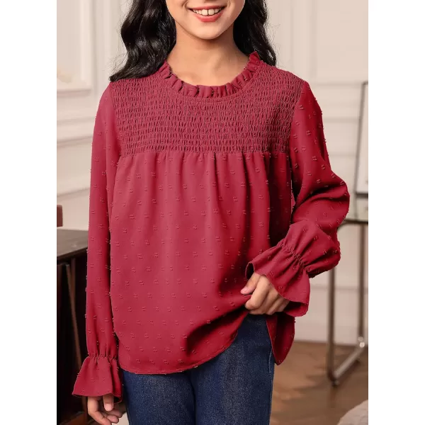 bilbean Girls Elegant Polked Swiss Dot Long Sleeve Shirts Tops 6-15 Years