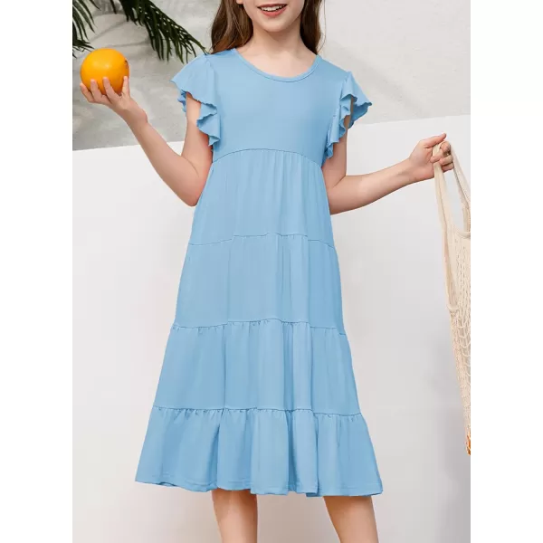 blibean Girl 2024 Summer Boho Sun Dress Ruffled Pockets Dresses Size 6-15 Years