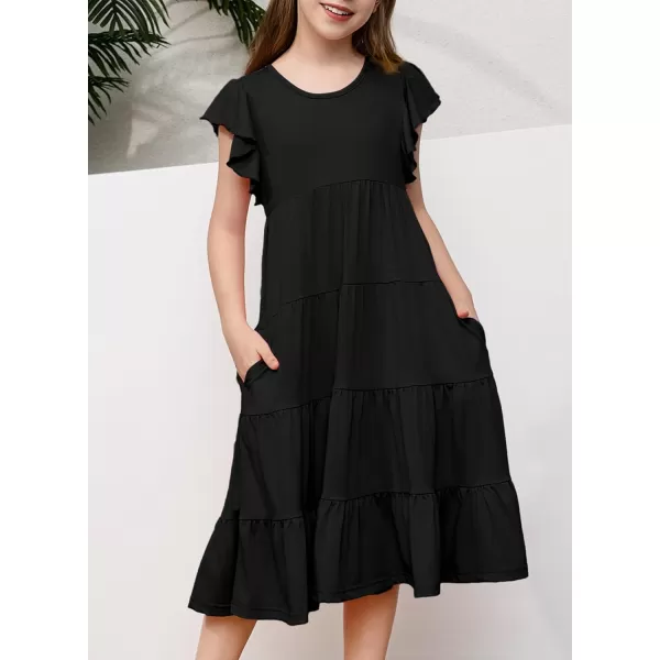 blibean Girl 2024 Summer Boho Sun Dress Ruffled Pockets Dresses Size 6-15 Years