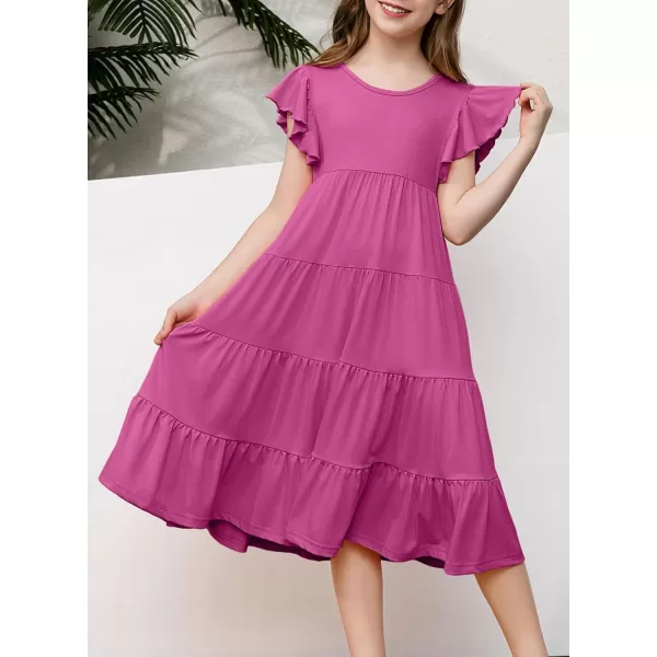 blibean Girl 2024 Summer Boho Sun Dress Ruffled Pockets Dresses Size 6-15 Years