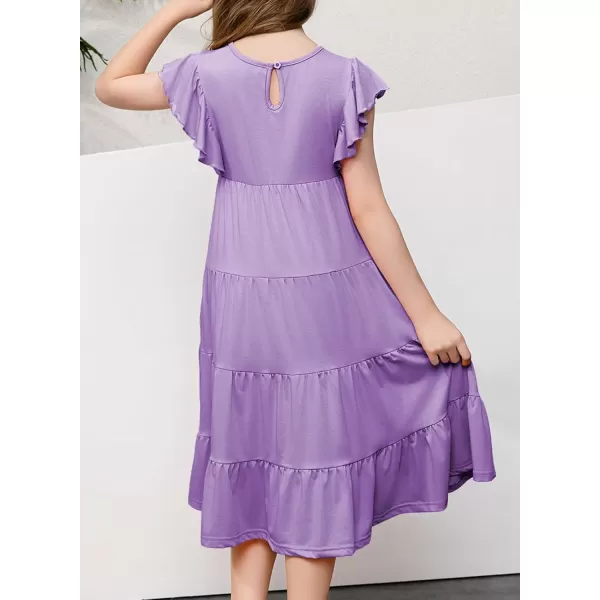 blibean Girl 2024 Summer Boho Sun Dress Ruffled Pockets Dresses Size 6-15 Years