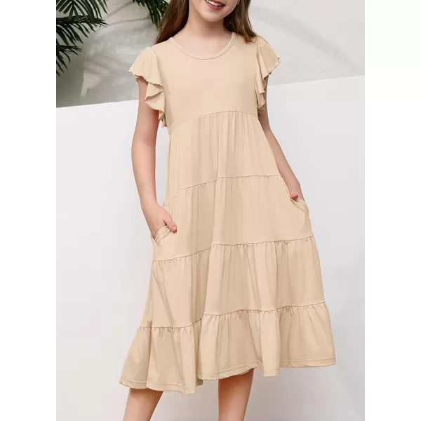 blibean Girl 2024 Summer Boho Sun Dress Ruffled Pockets Dresses Size 6-15 Years