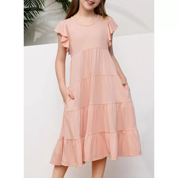blibean Girl 2024 Summer Boho Sun Dress Ruffled Pockets Dresses Size 6-15 Years