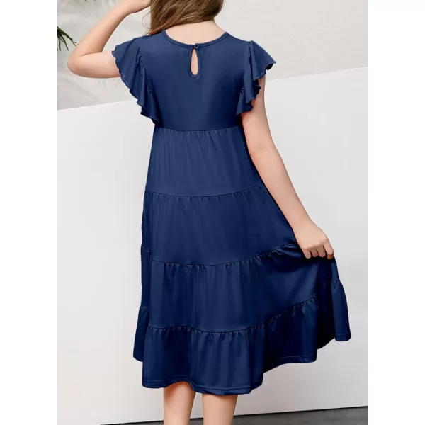 blibean Girl 2024 Summer Boho Sun Dress Ruffled Pockets Dresses Size 6-15 Years