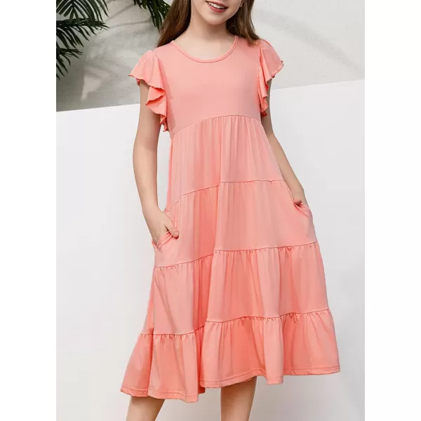 blibean Girl 2024 Summer Boho Sun Dress Ruffled Pockets Dresses Size 6-15 Years
