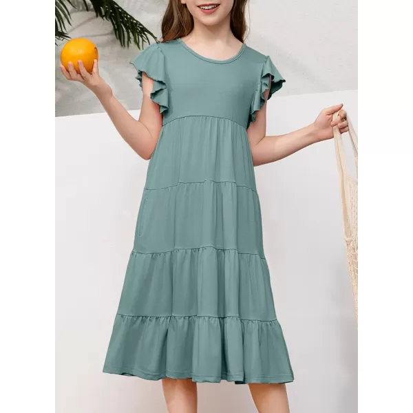 blibean Girl 2024 Summer Boho Sun Dress Ruffled Pockets Dresses Size 6-15 Years