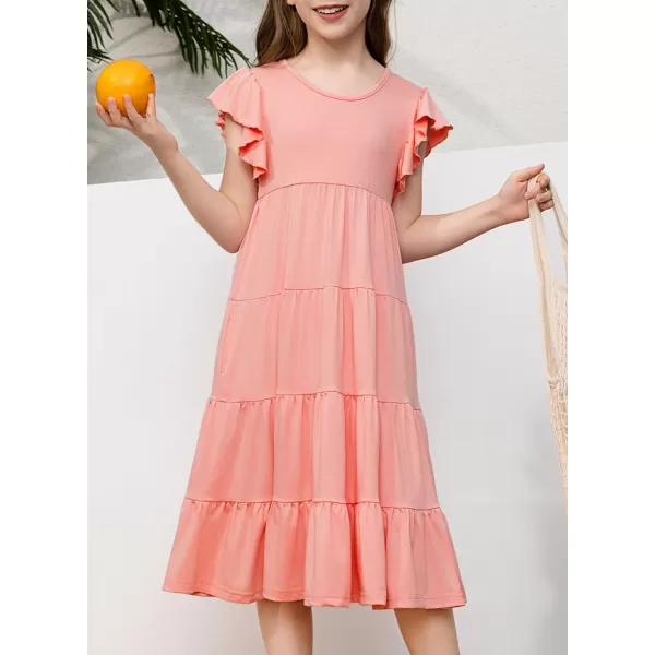 blibean Girl 2024 Summer Boho Sun Dress Ruffled Pockets Dresses Size 6-15 Years