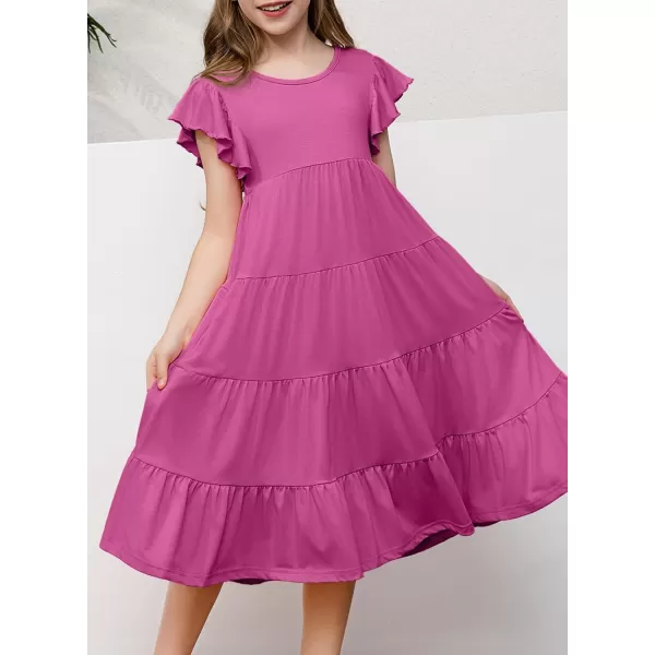 blibean Girl 2024 Summer Boho Sun Dress Ruffled Pockets Dresses Size 6-15 Years