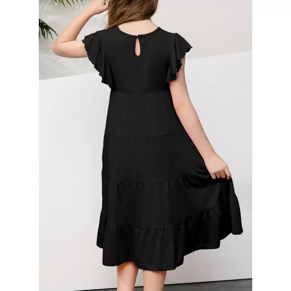 blibean Girl 2024 Summer Boho Sun Dress Ruffled Pockets Dresses Size 6-15 Years
