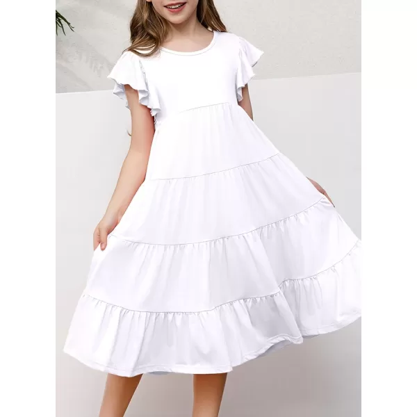 blibean Girl 2024 Summer Boho Sun Dress Ruffled Pockets Dresses Size 6-15 Years