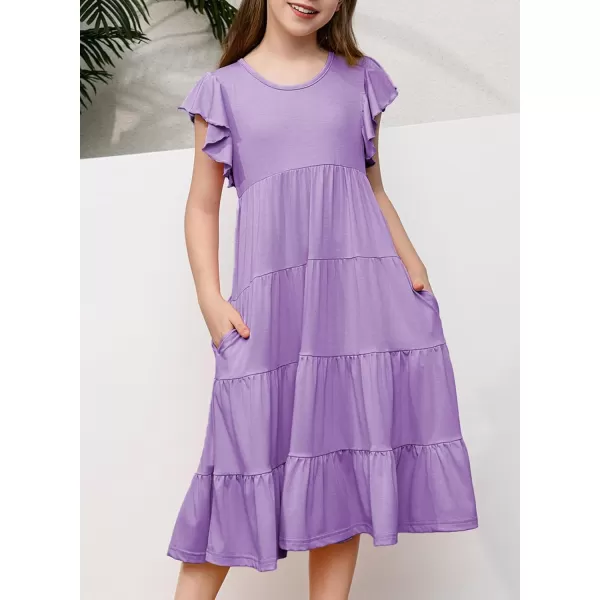 blibean Girl 2024 Summer Boho Sun Dress Ruffled Pockets Dresses Size 6-15 Years
