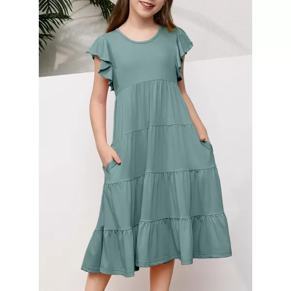 blibean Girl 2024 Summer Boho Sun Dress Ruffled Pockets Dresses Size 6-15 Years