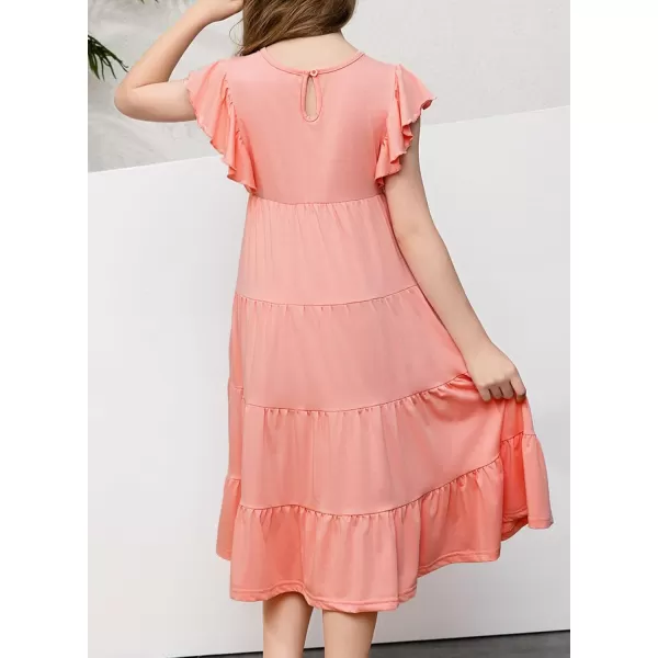 blibean Girl 2024 Summer Boho Sun Dress Ruffled Pockets Dresses Size 6-15 Years