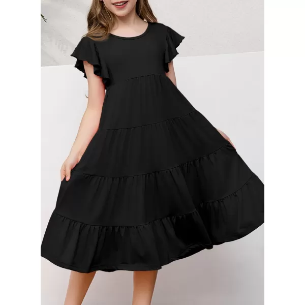 blibean Girl 2024 Summer Boho Sun Dress Ruffled Pockets Dresses Size 6-15 Years