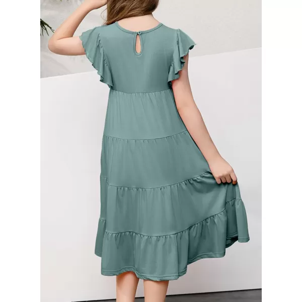 blibean Girl 2024 Summer Boho Sun Dress Ruffled Pockets Dresses Size 6-15 Years