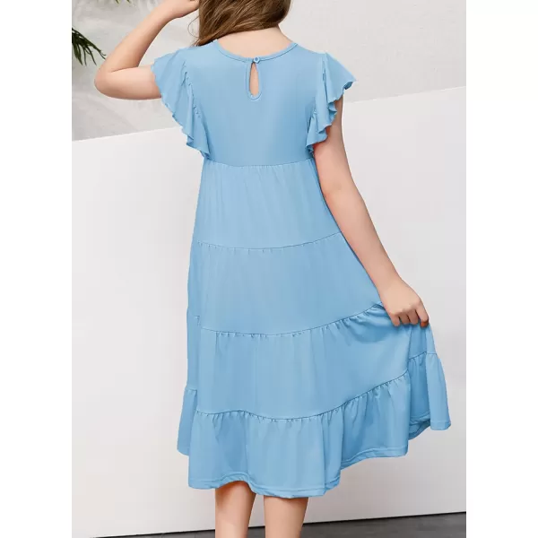 blibean Girl 2024 Summer Boho Sun Dress Ruffled Pockets Dresses Size 6-15 Years