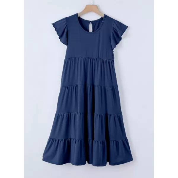 blibean Girl 2024 Summer Boho Sun Dress Ruffled Pockets Dresses Size 6-15 Years