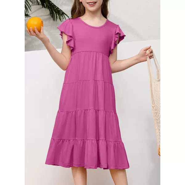 blibean Girl 2024 Summer Boho Sun Dress Ruffled Pockets Dresses Size 6-15 Years