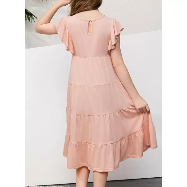 blibean Girl 2024 Summer Boho Sun Dress Ruffled Pockets Dresses Size 6-15 Years