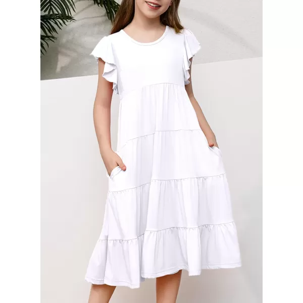 blibean Girl 2024 Summer Boho Sun Dress Ruffled Pockets Dresses Size 6-15 Years