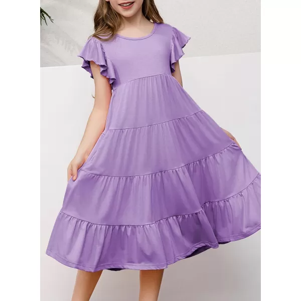 blibean Girl 2024 Summer Boho Sun Dress Ruffled Pockets Dresses Size 6-15 Years